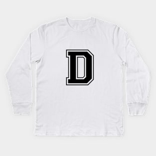 Initial Letter D - Varsity Style Design- Black text Kids Long Sleeve T-Shirt